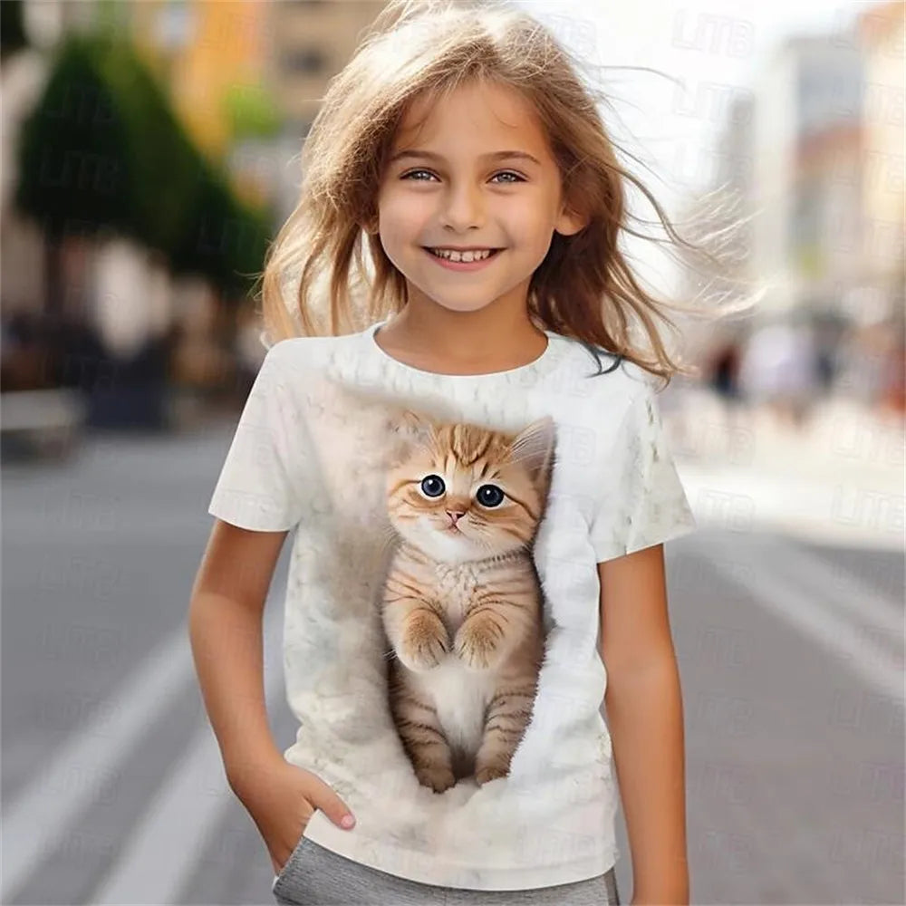 Kinder T-Shirts mit niedlichem Katzenmotiv