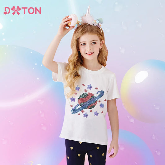 Kinder T-Shirt mit Pailletten-Planetenmotiv