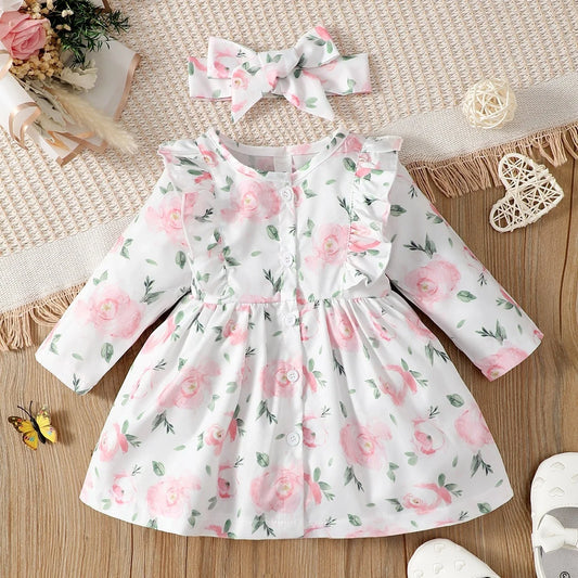 Zauberhaftes Baby-Kleid mit Blumenmuster und passendem Haarband