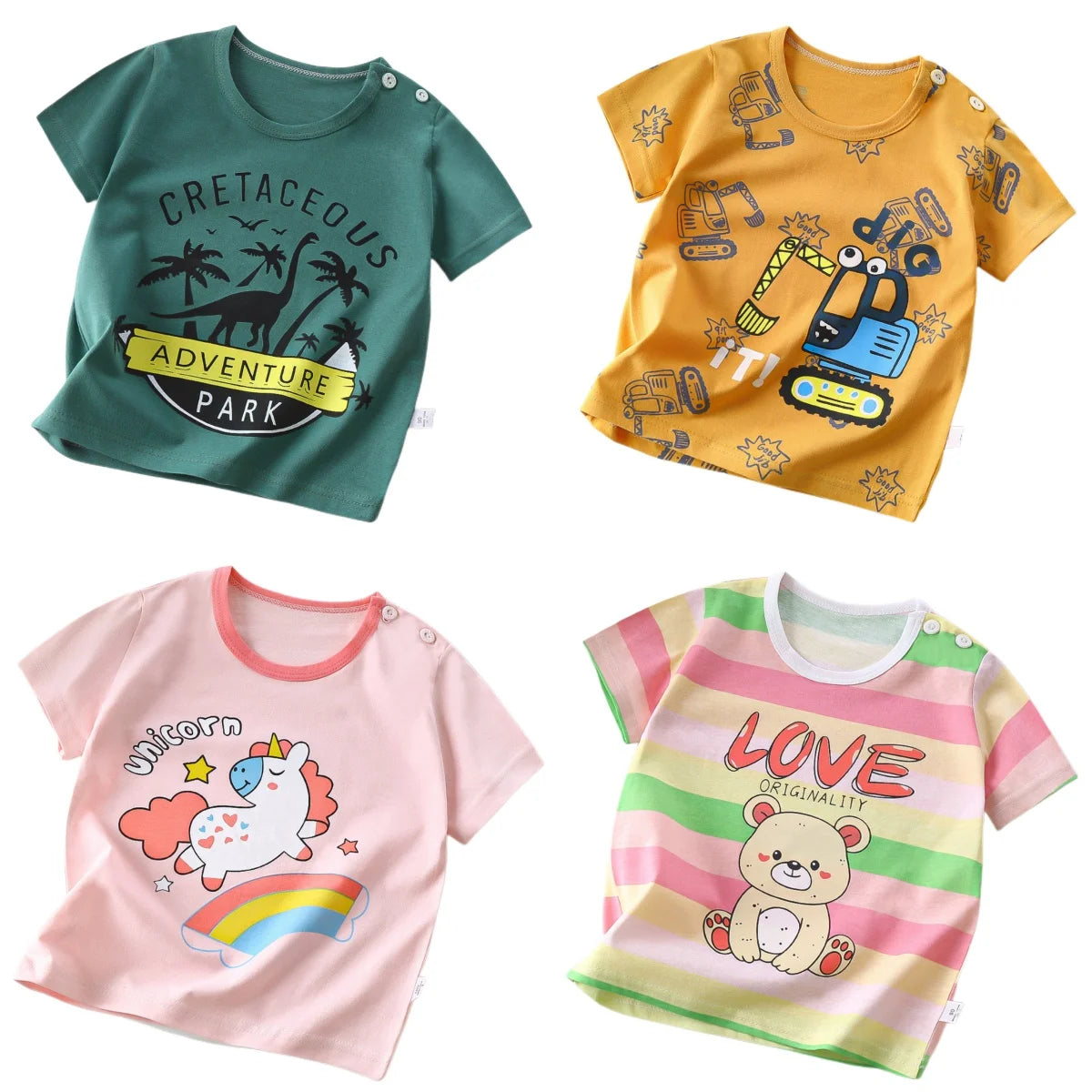 Bunte Kinder-T-Shirts mit fröhlichen Motiven