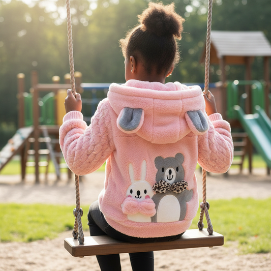 Winterjacke mit Kapuze & Ohren im Strick-Design & Bär-Motiv für Mädchen