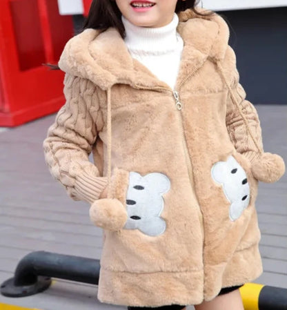 Winterjacke mit Kapuze & Ohren im Strick-Design & Bär-Motiv für Mädchen