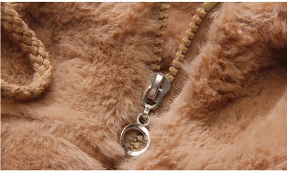 Winterjacke mit Kapuze & Ohren im Strick-Design & Bär-Motiv für Mädchen