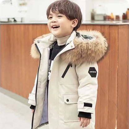 Winterjacke mit Kapuze & Kunstfell / Winterparka für Kinder / Wind- und Wasserabweisend