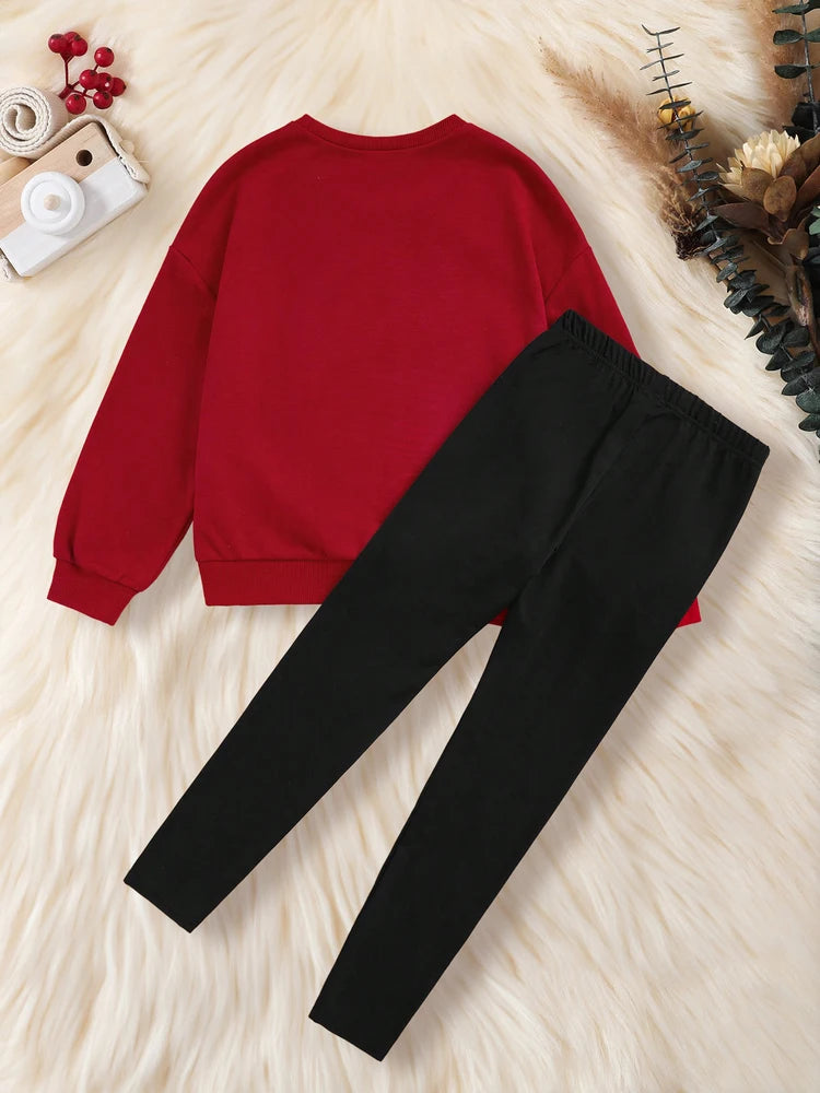 Kinder-Sweatshirt und Leggings Set mit süßem Katzenmotiv