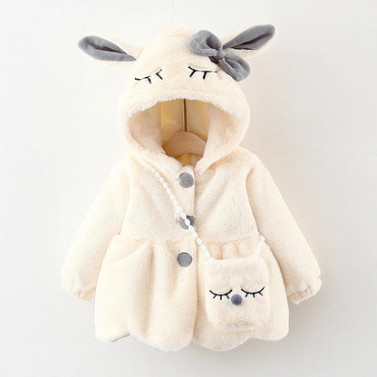 Winterjacke / Wintermantel mit Kapuze & Ohren für Mädchen in Rosa, Beige oder Rot