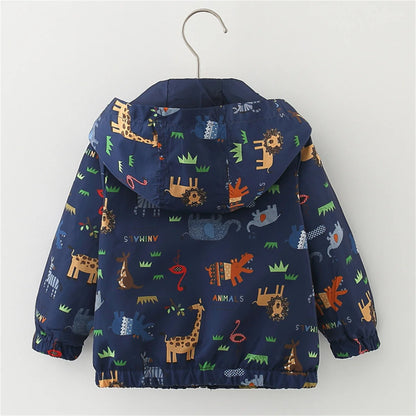 Regenjacke mit Kapuze in Navy mit Tiermotiven