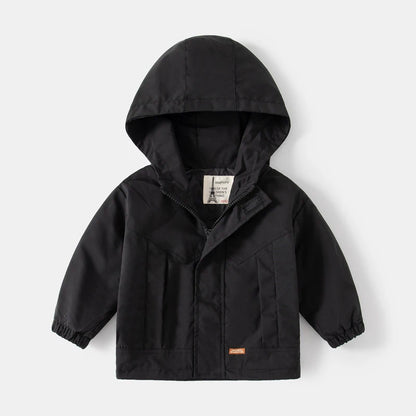 Regenjacke / Übergangsjacke einfarbig mit Kapuze in Schwarz oder Beige