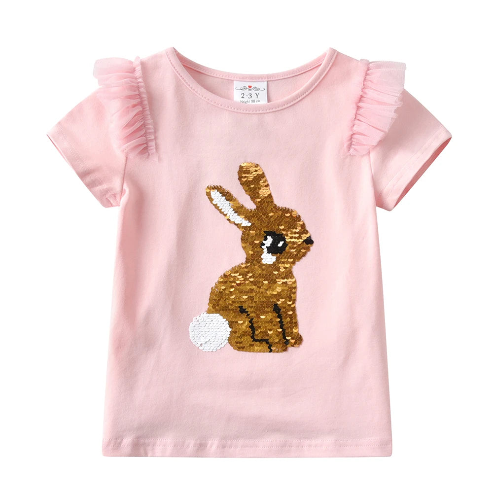 Kinder T-Shirt mit Pailletten-Hasenmotiv