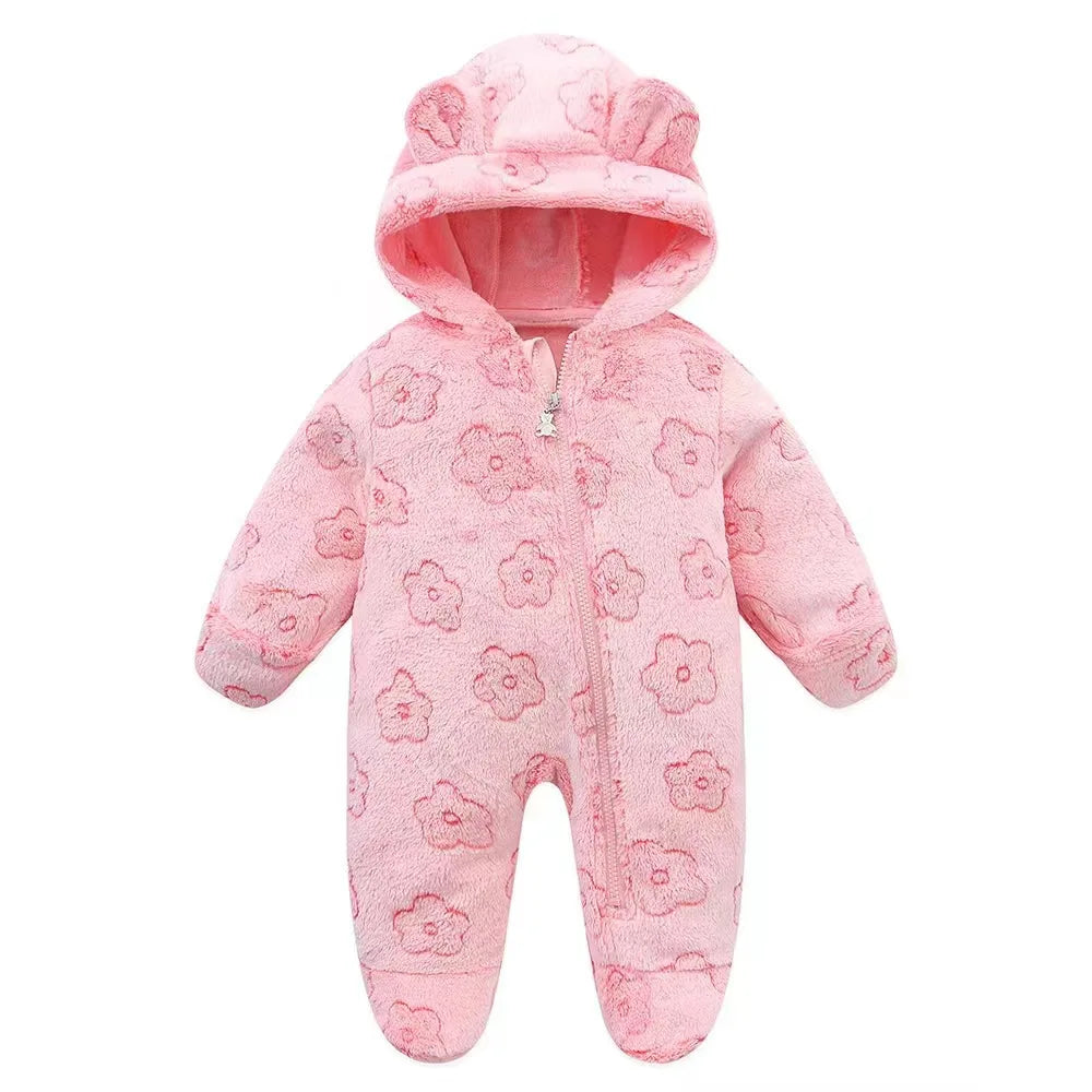 Flauschiger Baby-Overall mit Kapuze