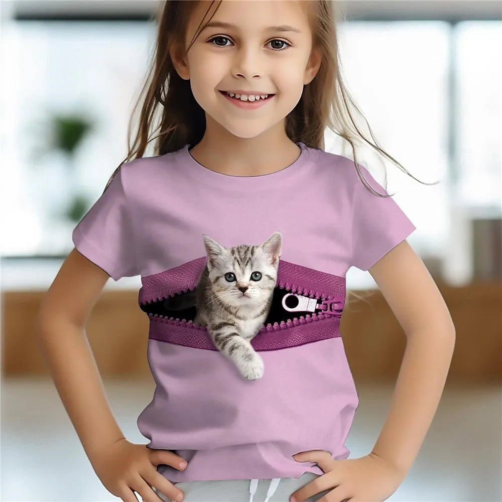 Kinder T-Shirts mit niedlichem Katzenmotiv