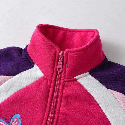Fleecejacke für Mädchen mit Kragen ohne Kapuze / Schmetterlinge