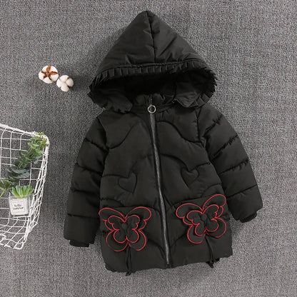 Winterjacke / Steppjacke / Daunenjacke mit Kapuze & Schmetterlingsmotiv für Mädchen