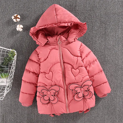 Winterjacke / Steppjacke / Daunenjacke mit Kapuze & Schmetterlingsmotiv für Mädchen