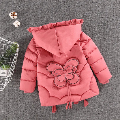 Winterjacke / Steppjacke / Daunenjacke mit Kapuze & Schmetterlingsmotiv für Mädchen