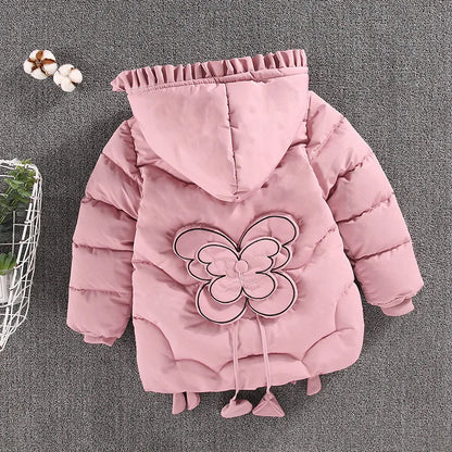 Winterjacke / Steppjacke / Daunenjacke mit Kapuze & Schmetterlingsmotiv für Mädchen
