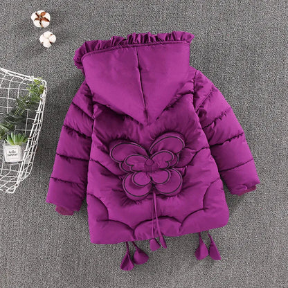 Winterjacke / Steppjacke / Daunenjacke mit Kapuze & Schmetterlingsmotiv für Mädchen