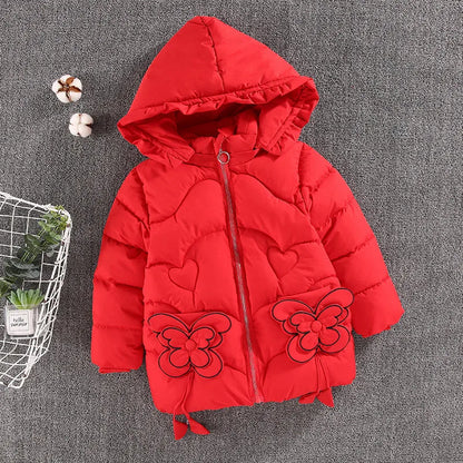 Winterjacke / Steppjacke / Daunenjacke mit Kapuze & Schmetterlingsmotiv für Mädchen