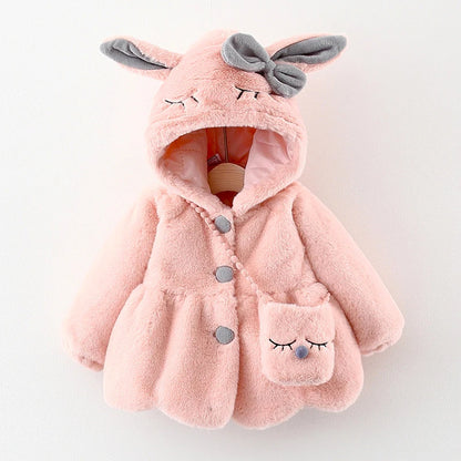 Winterjacke / Wintermantel mit Kapuze & Ohren für Mädchen in Rosa, Beige oder Rot
