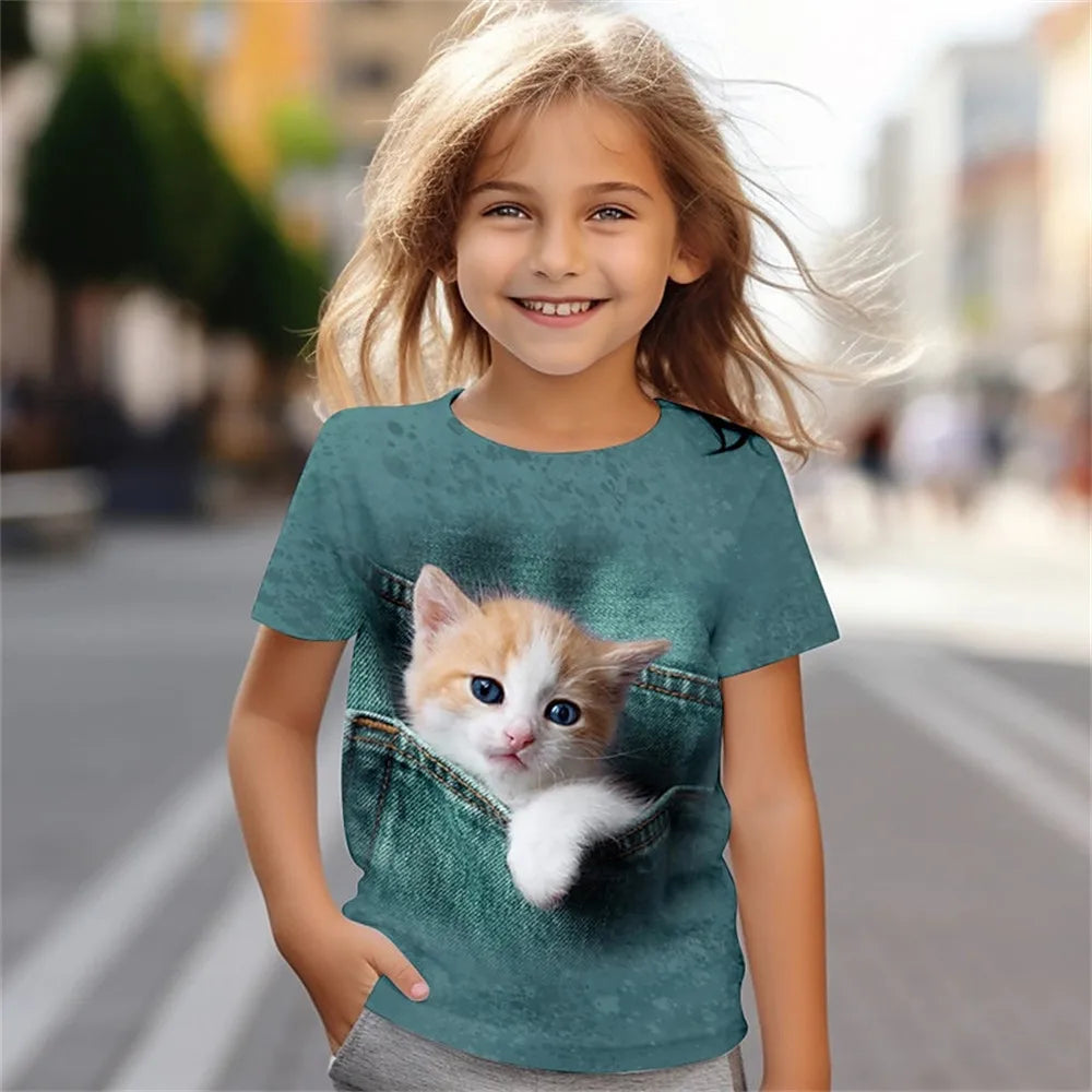 Kinder T-Shirts mit niedlichem Katzenmotiv