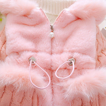 Winterjacke mit Kapuze & Kunstfell im Strickdesign für Mädchen | Innenleben aus Fleece