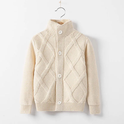 Kinder-Strickjacke mit Zopfmuster & Kragen ohne Kapuze