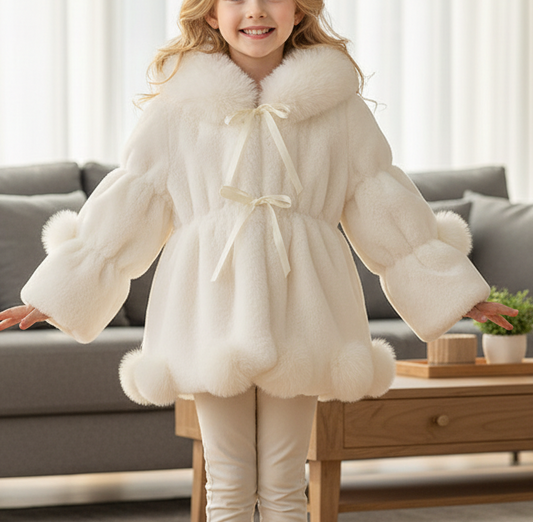 Winter Kunstfellmantel für Mädchen einfarbig