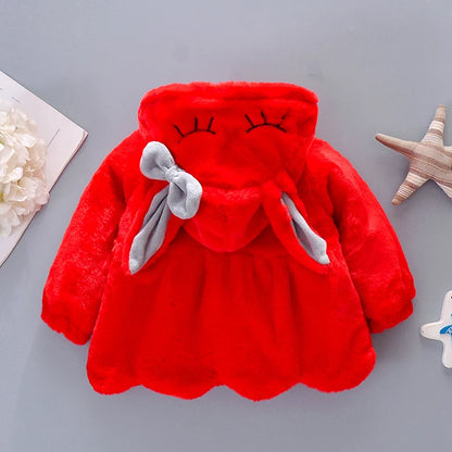 Winterjacke / Wintermantel mit Kapuze & Ohren für Mädchen in Rosa, Beige oder Rot