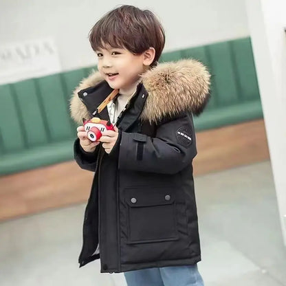 Winterjacke mit Kapuze & Kunstfell / Winterparka für Kinder / Wind- und Wasserabweisend