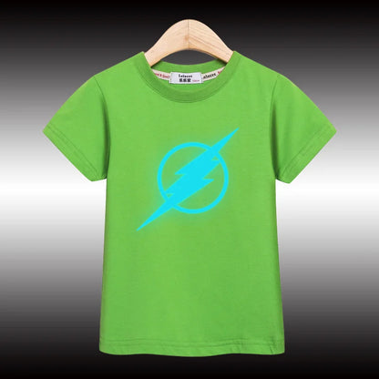 Leuchtendes Kinder-T-Shirt mit Blitz- oder Spinnensymbol