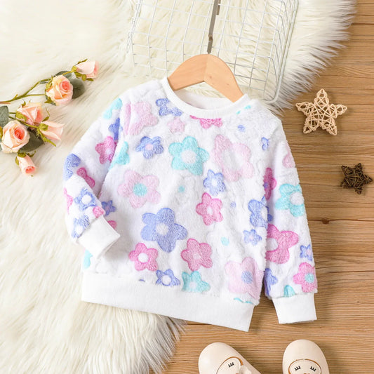 Flauschiger Kinderpullover mit Blumenmuster