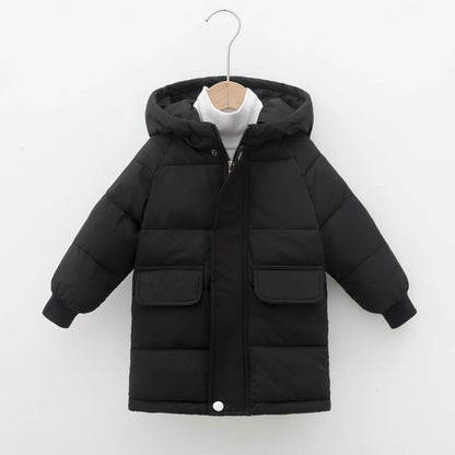 Winterjacke mit Kapuze / Winterparka für Kinder / Daunenjacke einfarbig