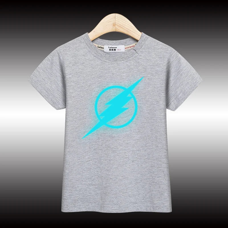 Leuchtendes Kinder-T-Shirt mit Blitz- oder Spinnensymbol