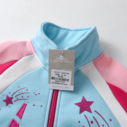 Fleecejacke für Mädchen mit Kragen ohne Kapuze / Einhorn (rosa, pink, blau)