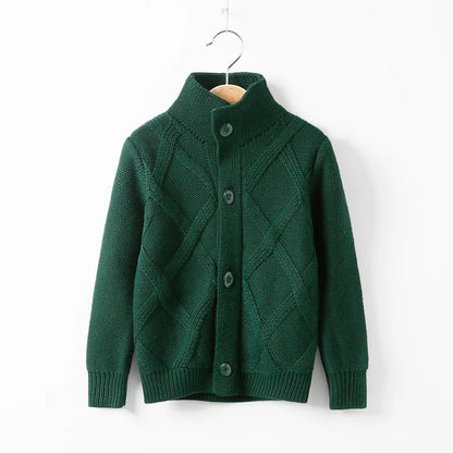 Kinder-Strickjacke mit Zopfmuster & Kragen ohne Kapuze