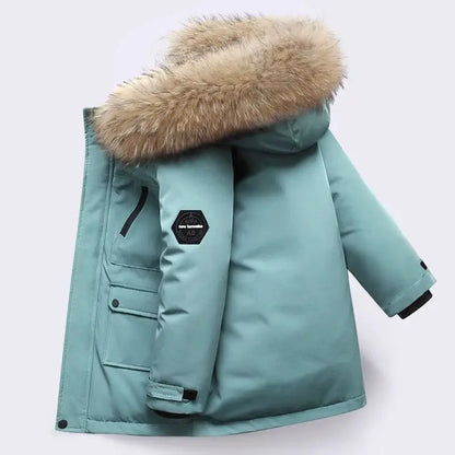 Winterjacke mit Kapuze & Kunstfell / Winterparka für Kinder / Wind- und Wasserabweisend