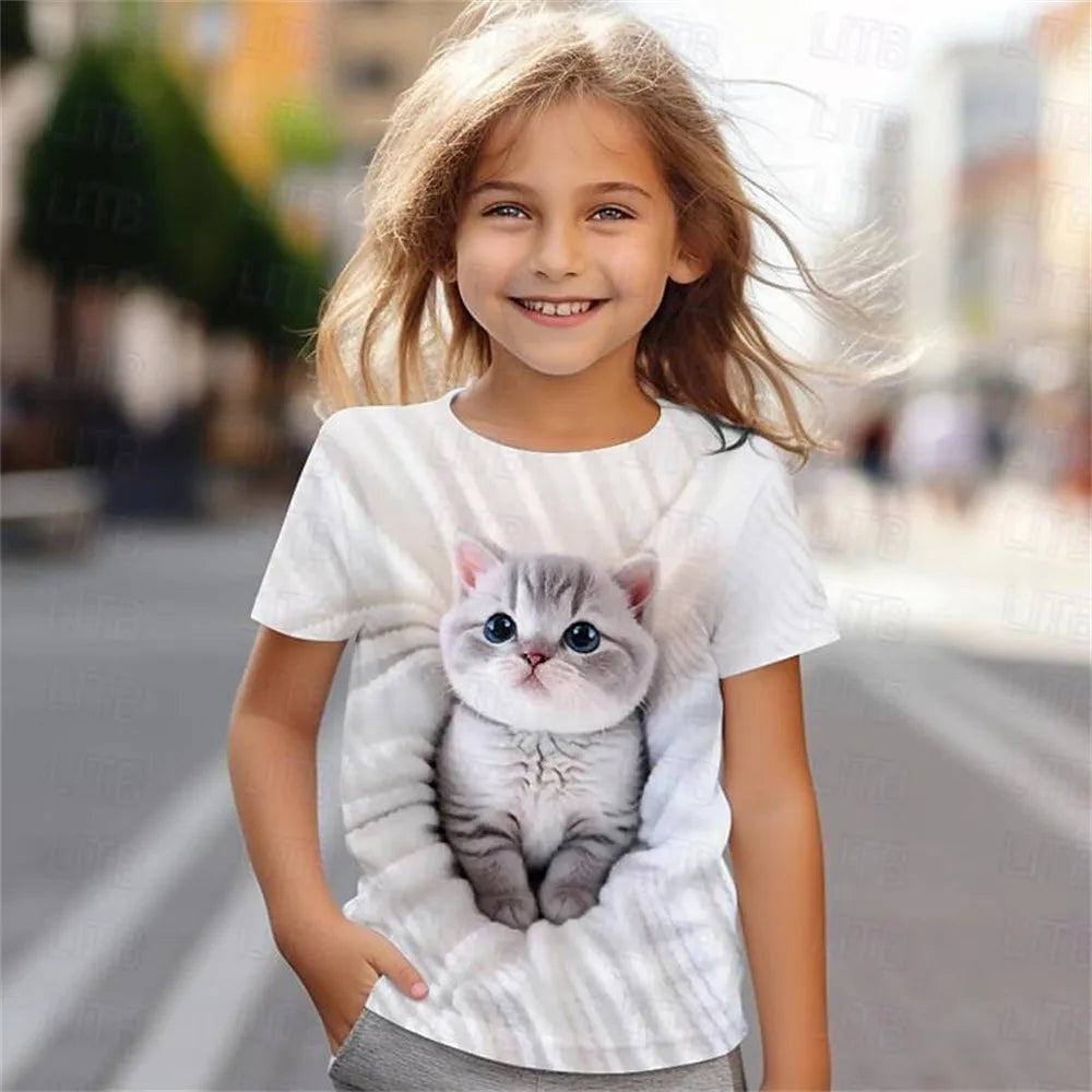 Kinder T-Shirts mit niedlichem Katzenmotiv