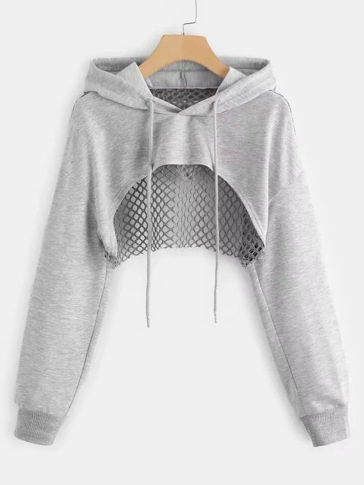 Trendiger Netz-Cropped-Hoodie