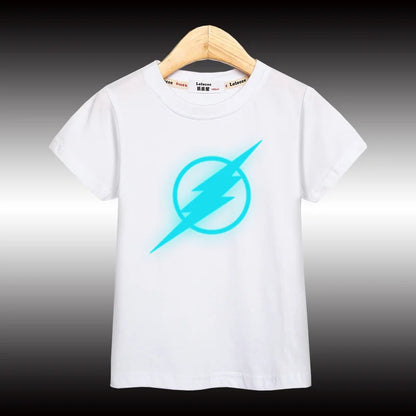 Leuchtendes Kinder-T-Shirt mit Blitz- oder Spinnensymbol