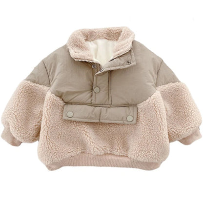 Hybrid Winterjacke für Kinder ohne Kapuze mit Teddyfell