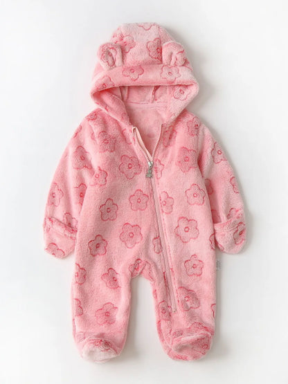 Flauschiger Baby-Overall mit Kapuze