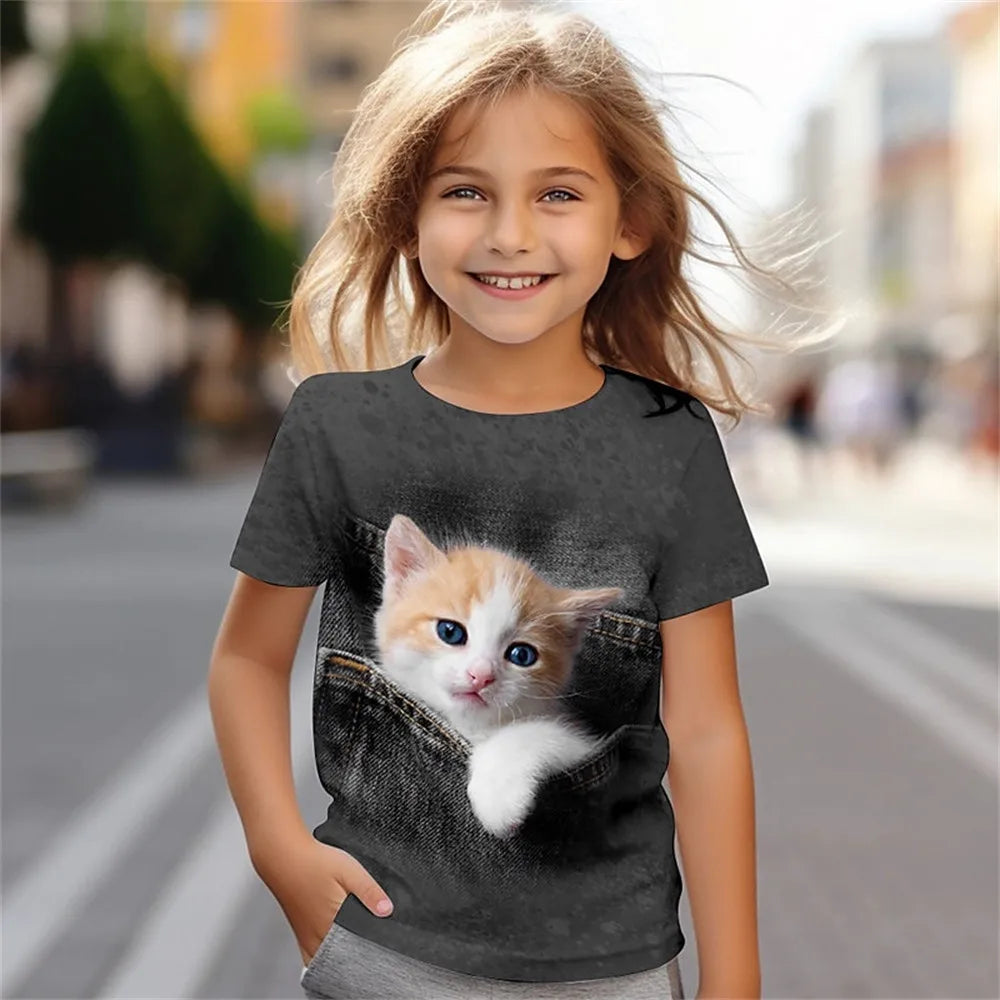 Kinder T-Shirts mit niedlichem Katzenmotiv