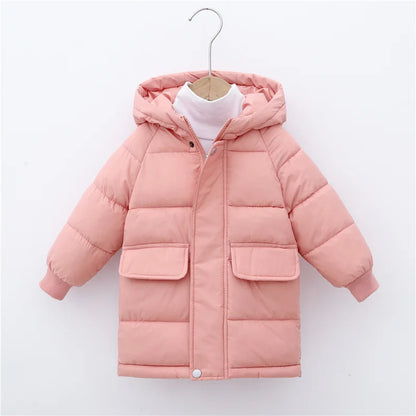 Winterjacke mit Kapuze / Winterparka für Kinder / Daunenjacke einfarbig