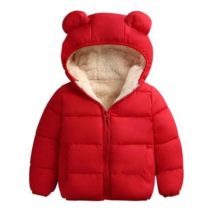 Winterjacke mit Kapuze & Ohren einfarbig / Wind- und Wasserabweisend / Daunenjacke / Steppjacke für Jungen