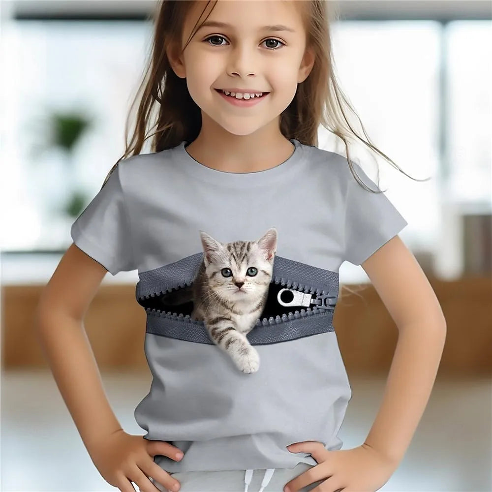 Kinder T-Shirts mit niedlichem Katzenmotiv