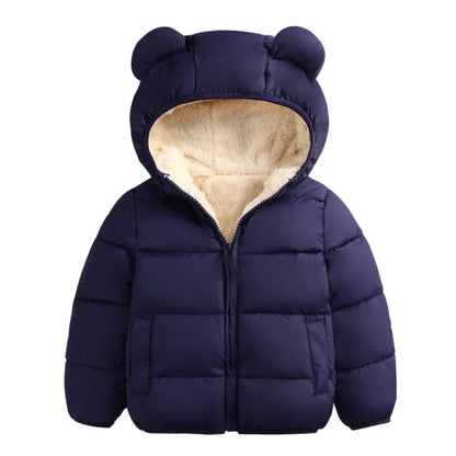 Winterjacke mit Kapuze & Ohren einfarbig / Wind- und Wasserabweisend / Daunenjacke / Steppjacke für Jungen