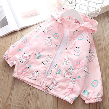 Regenjacke / Übergangsjacke für Mädchen mit Kapuze / Wind- und Wasserabweisend