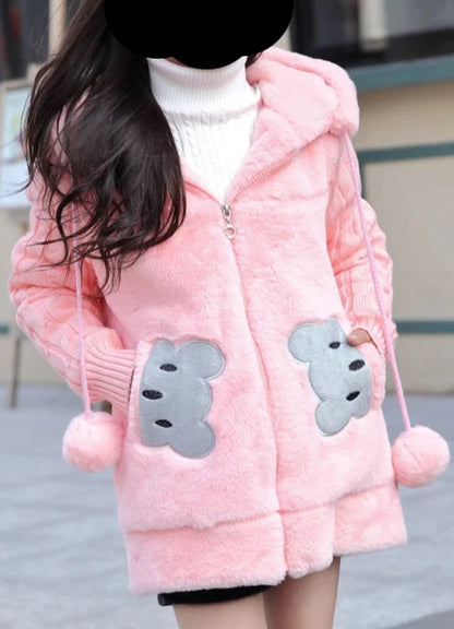 Winterjacke mit Kapuze & Ohren im Strick-Design & Bär-Motiv für Mädchen