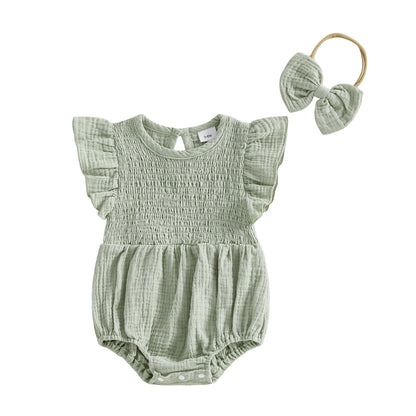 Baby Musselin Body mit Rüschen & Haarband – luftiges Sommeroutfit für Mädchen