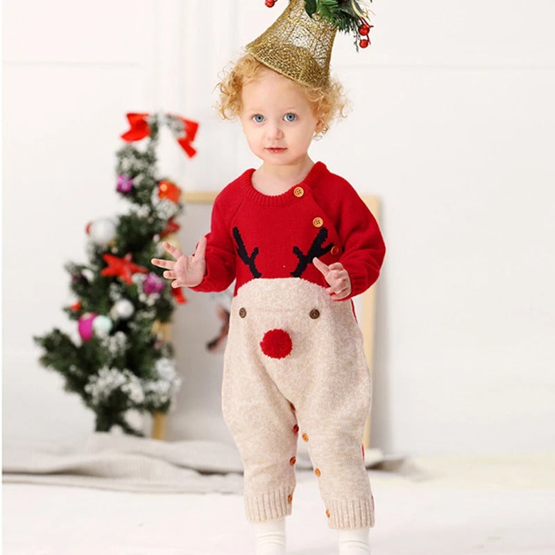 Baby-Strickoverall mit Weihnachtsmotiv & Mütze